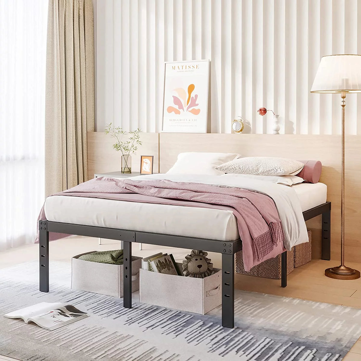 16 Inch King Size Metal Platform Bed Frame with Under Bed Storage I682464