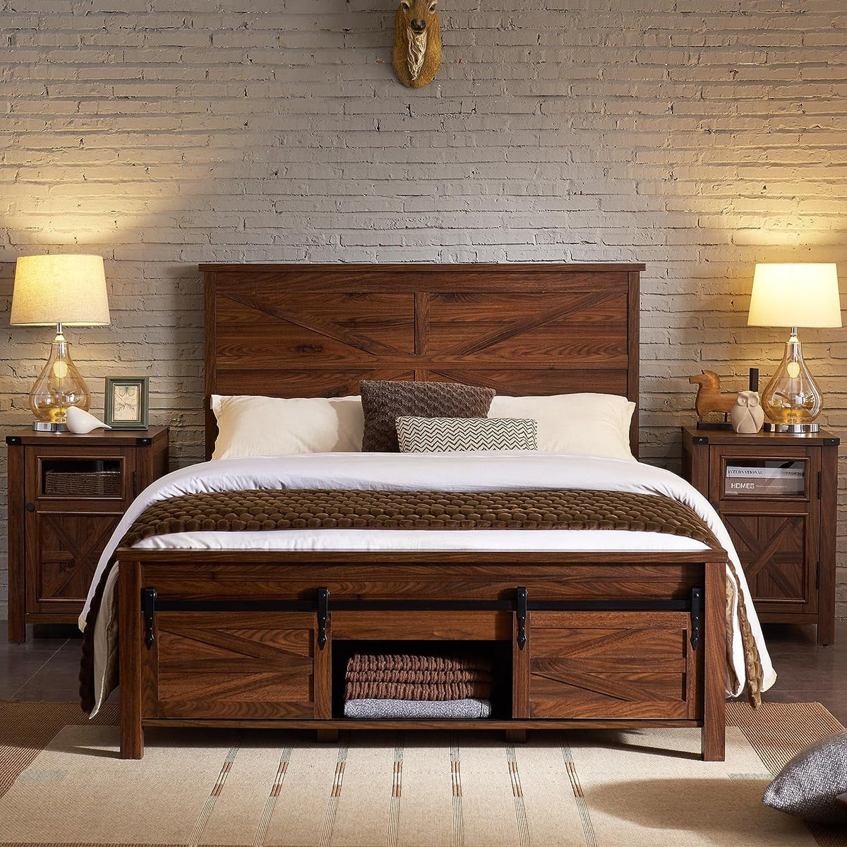 White King Size Platform Bed Frame with Headboard and Storage W8997