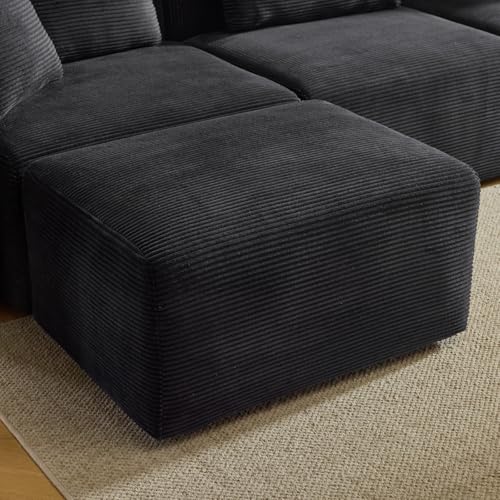 Convertible Corduroy L-Shaped Sectional Sofa with Ottoman G459822