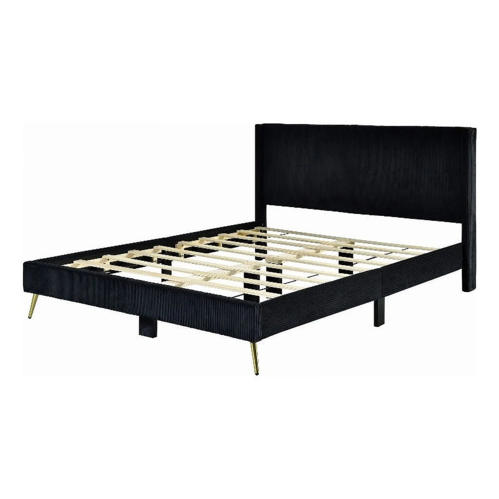 Solid Wood Velvet Platform Queen Bed in Black M1707