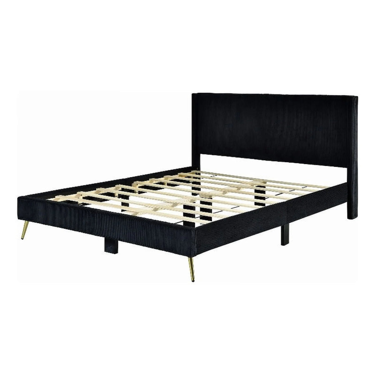 Solid Wood Velvet Platform Queen Bed in Black M1707
