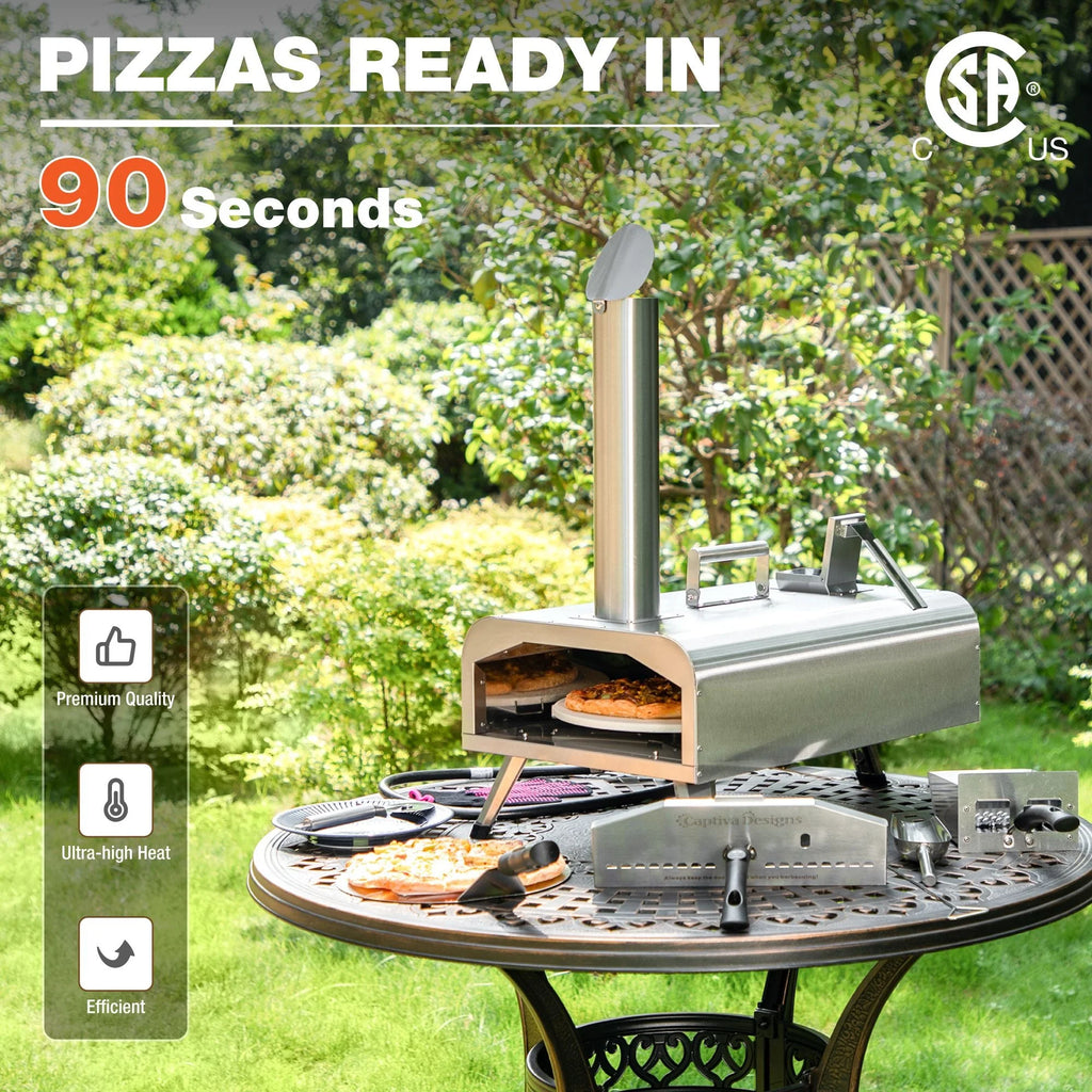Outdoor Wood Fired & Gas Pizza Oven with Rotatable Pizza Stone T3887