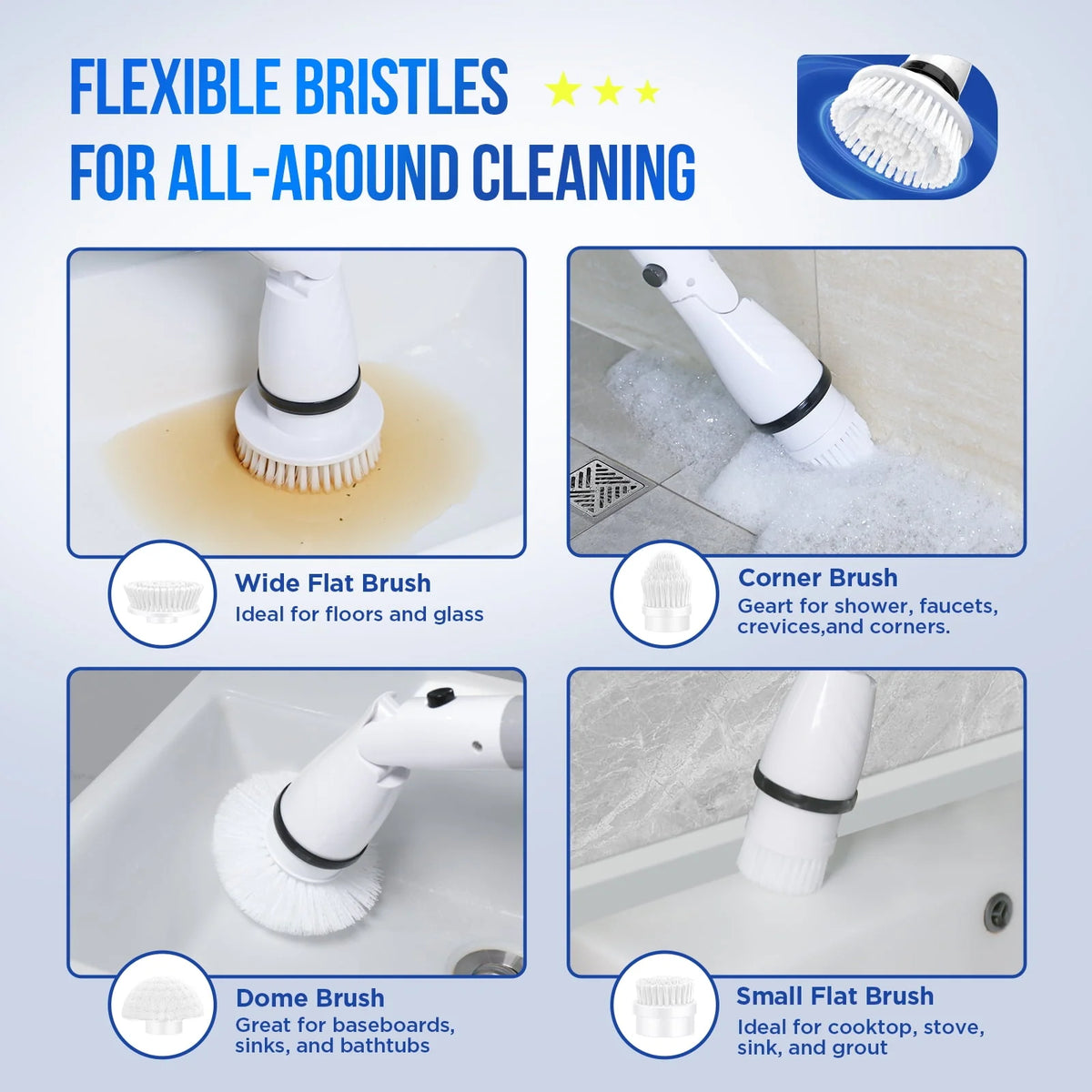 Cordless Electric Spin Scrubber with 4 Heads V919674