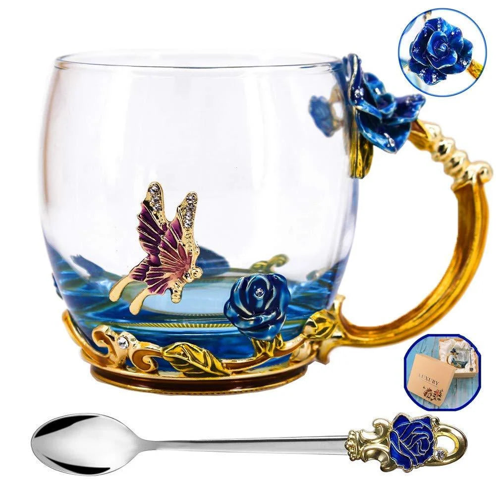 Lead-free Glass Coffee Mugs Tea Cup with Steel Spoon F270
