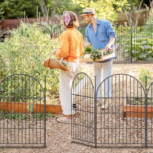 Black 32 in 16 Panels Rustproof Metal Wire Garden Fence Animal Barrier with Gate M552