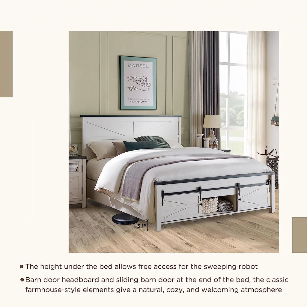 White King Size Platform Bed Frame with Headboard and Storage W8997
