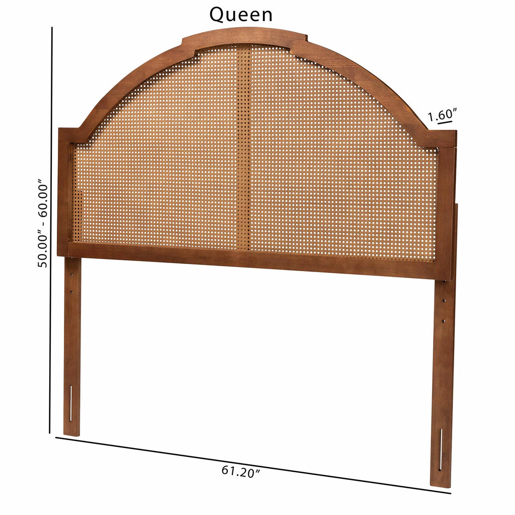 Ash Walnut Finished Wood Queen Size Headboard with Rattan X8316