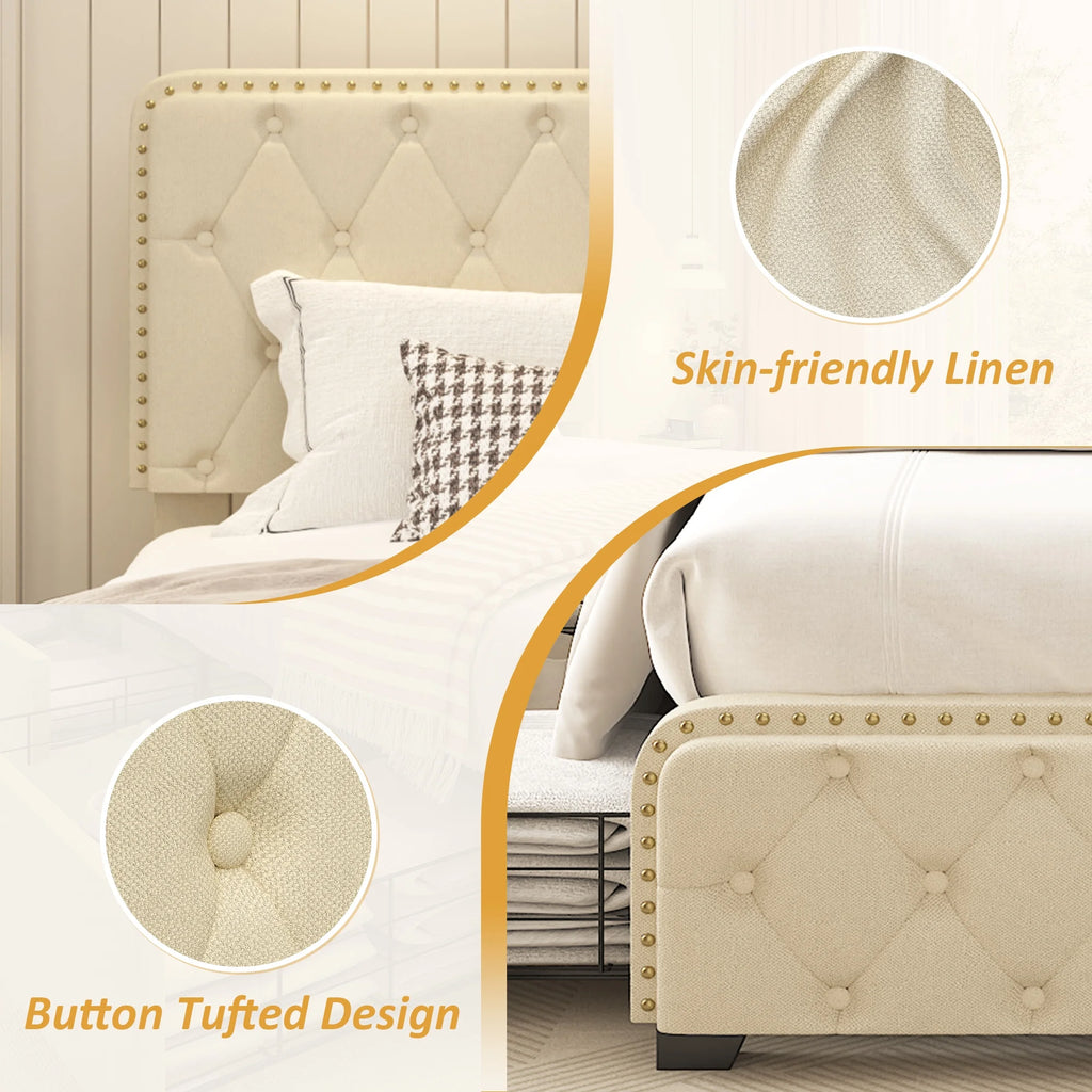 Queen Size Platform Bed Frame with 4 Storage Drawers P8161