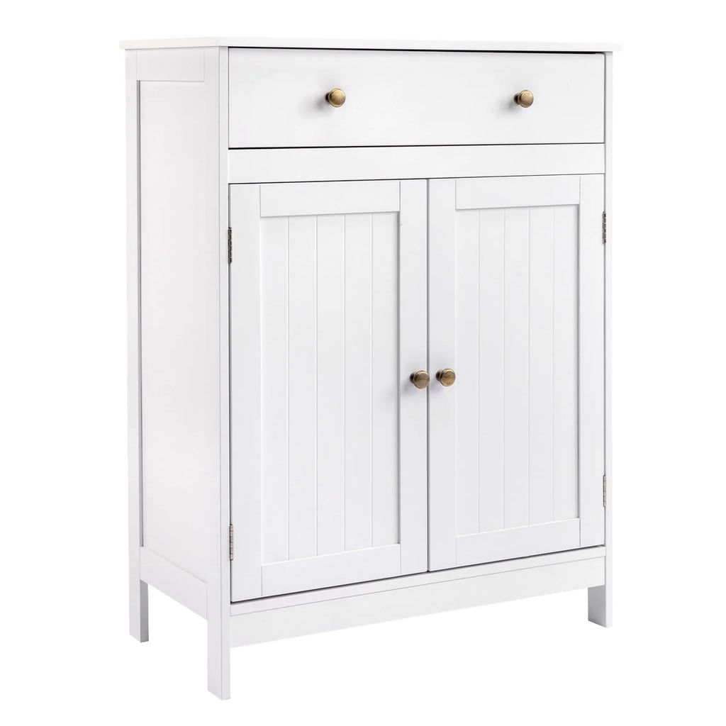 White Wooden 2-Door Bathroom Cabinet with 1 Drawer F3956