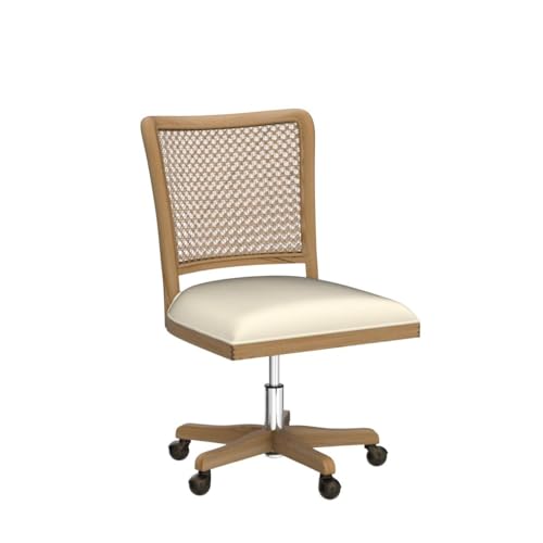 Upholstered Armless Swivel Desk Chair with Rattan Mid-Back L941